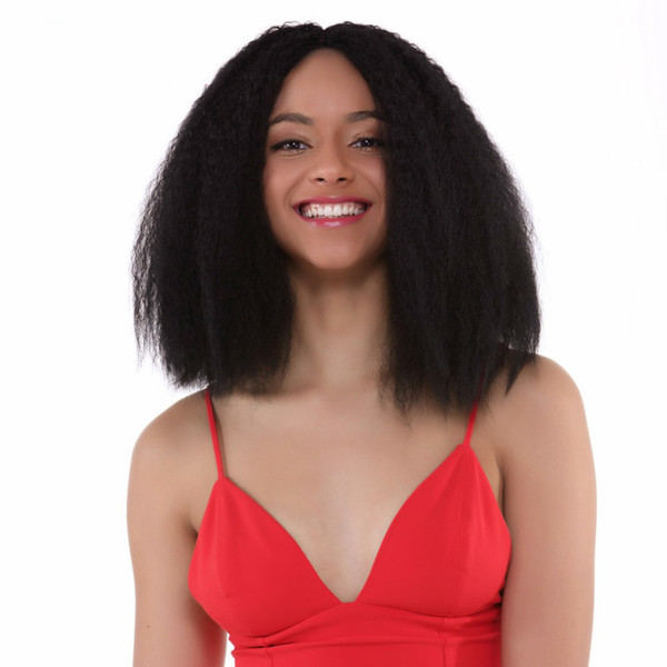 Buy Kinky Straight Hair Weave Synthetic Medium Wigs For Black