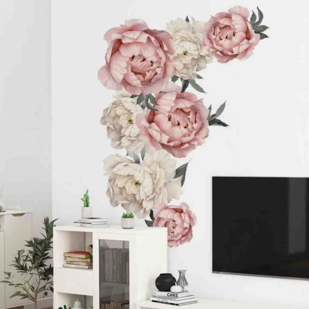 Creativity Pink Peony Rose Flower Blossom Wall Stickers Art Nursery Decor Decal