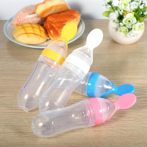 Baby Food Feeder Baby Feeders For Baby Food Blue/Pink Silicone Baby Spoon  Feeder Bottle Milk