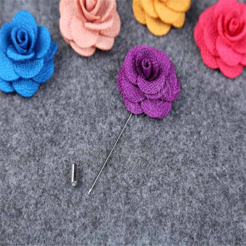 Lapel Silk Rose Flower Daisy Handmade Boutonniere Stick Brooch Pin Men Accessory