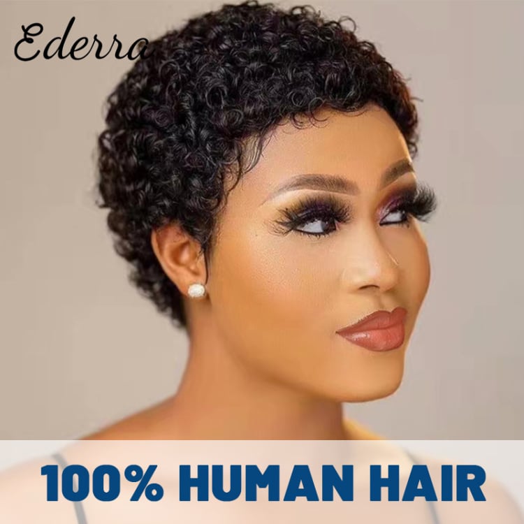 Short Curly Hair Wigs Pixie Cut Brazilian Human Hair For Black Women Natural Black 150 Density Glueless Afro Kinky Curly Wig