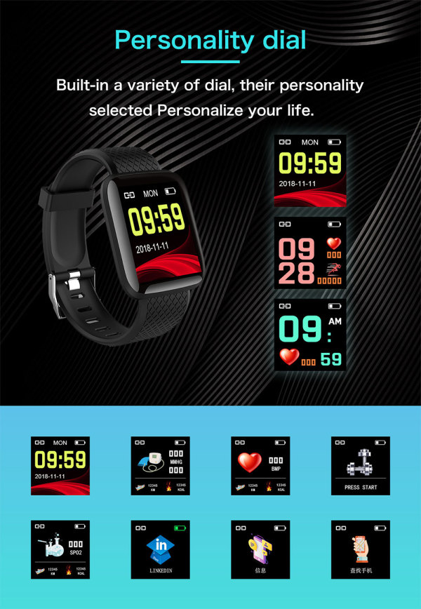 7-130442- Smart Bracelet Blood Pressure Measurement Waterproof Fitness Tracker Watch Heart Rate Monitor Pedometer Smart Band Women Men
