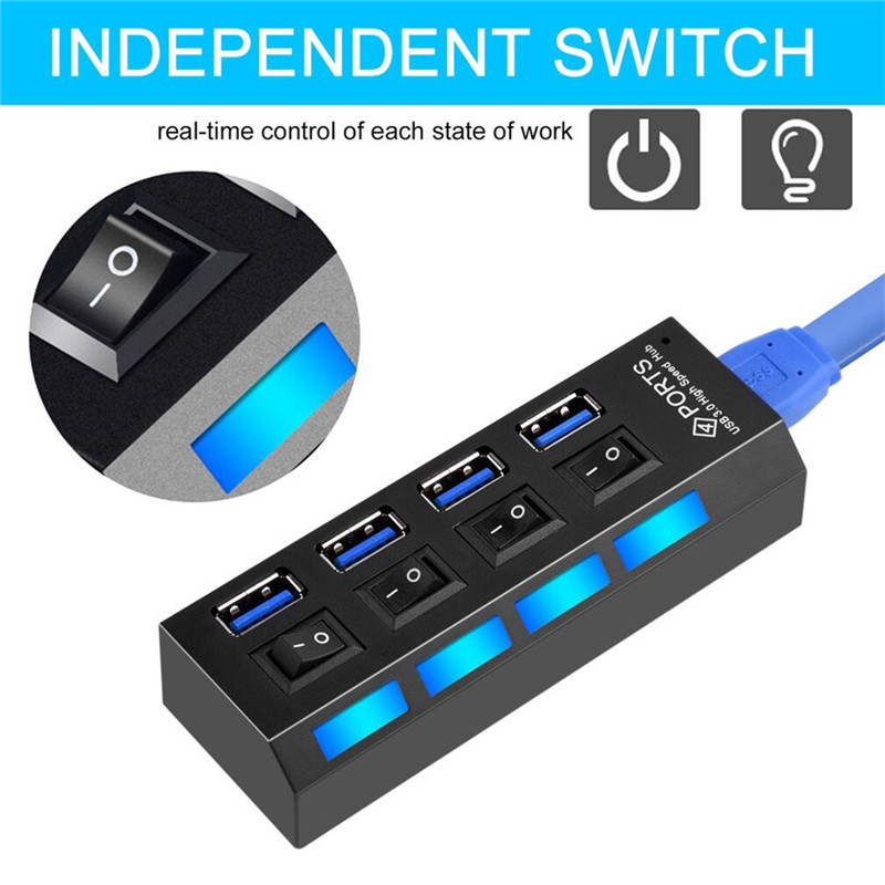 USB 2.0// 3.0 7ports HUB Power On//Off Switch High Speed Splitter Adapter Cable