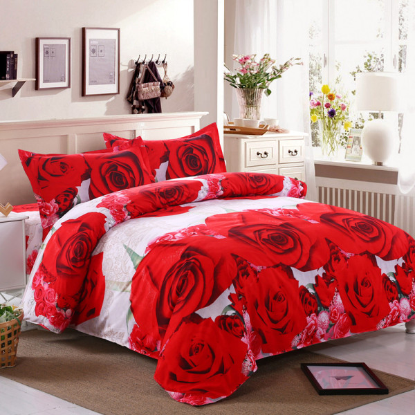 Buy Red Rose Floral Printed King Size Bed Sheets With Set of 2 Pillow –