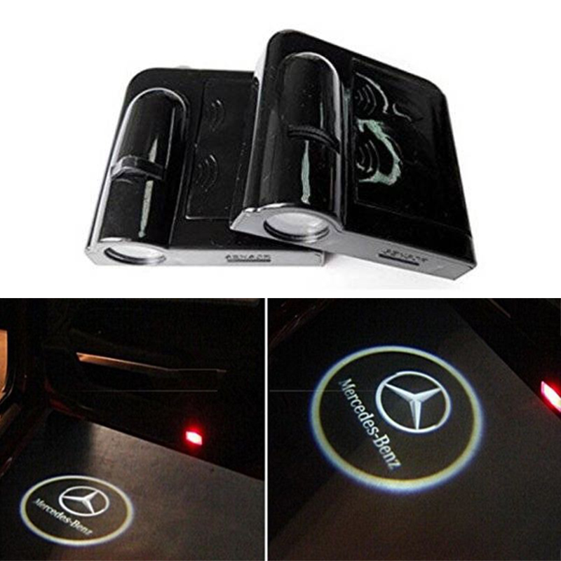 2 PCS Wireless No Drill Type LED Welcome Light HD Door Projector Phantom Sense Welcome Input Light Suitable for BENZ,No Drilling Required 