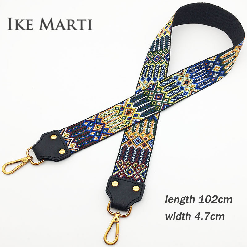 Fashion Embroidery Wide Shoulder Bag Strap Female Handbag Straps You For Bags Accessories Colorful Straps For Handbags Belt Blue silver buckle