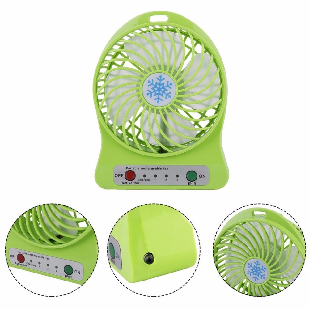 1Pc Adjustable 3 Speed USB Rechargeable Fans Summer Air Cooler Portable Personal Mini Fan with Light Office Desk Cooler Fan,Green