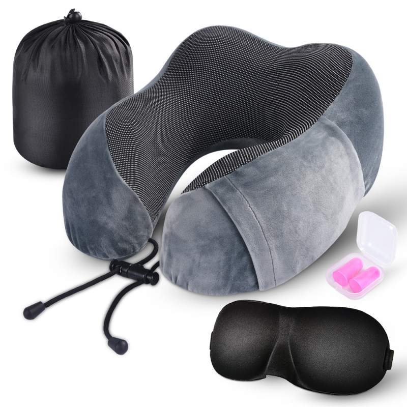 Kikz Travel Pillow Memory Foam, Supportive Neck Pillow, Pain Relief  Sleeping Neck U- Shaped Pillow for Travel,Airplane,Car,Office and Home.