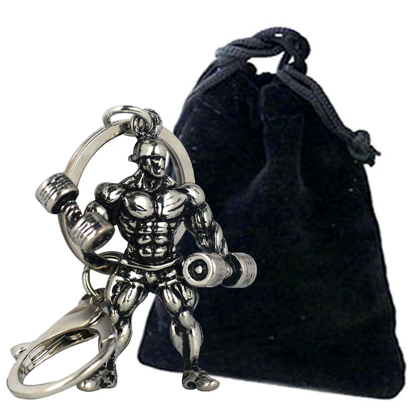 Dumbbell Barbell Bodybuilding Sport Key Chain Car Purse Bag Man Woman Metal Gift