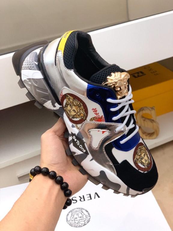 Versace men sneaker running shoes genuine cow leather high