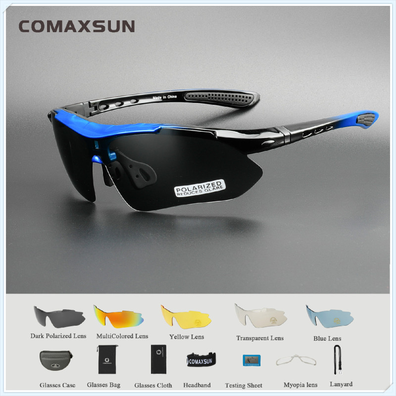 COMAXSUN Professional Polarized Cycling Glasses Bike Goggles Outdoor Sports Bicycle Sunglasses UV 400 With 5 Lens TR90 5 color