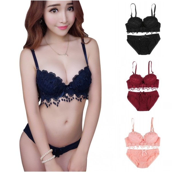 Europe Sexy Lace Front Closure Bra Set High Quality Women's Underwear  Embroidery Push Up Bras Sexy Hollow Panties Lingerie Set Q0705