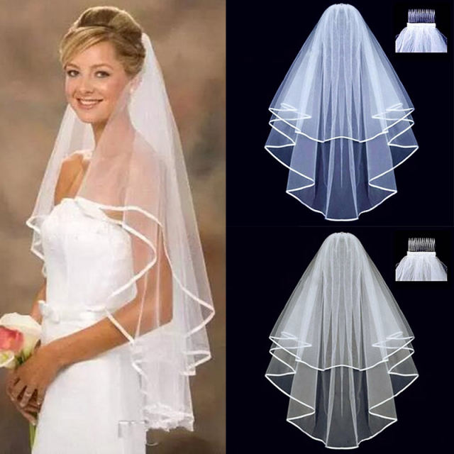 Bridal Veil Wedding Veils Simple White Tulle Short Veils Ribbon Edge for  Brides