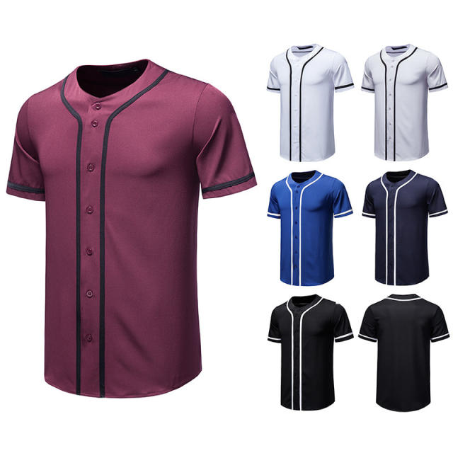Solid V-Neck Baseball Shirt, Men's Retro Classic Breathable Button Up Sports Uniform on Shirt for Training,Temu