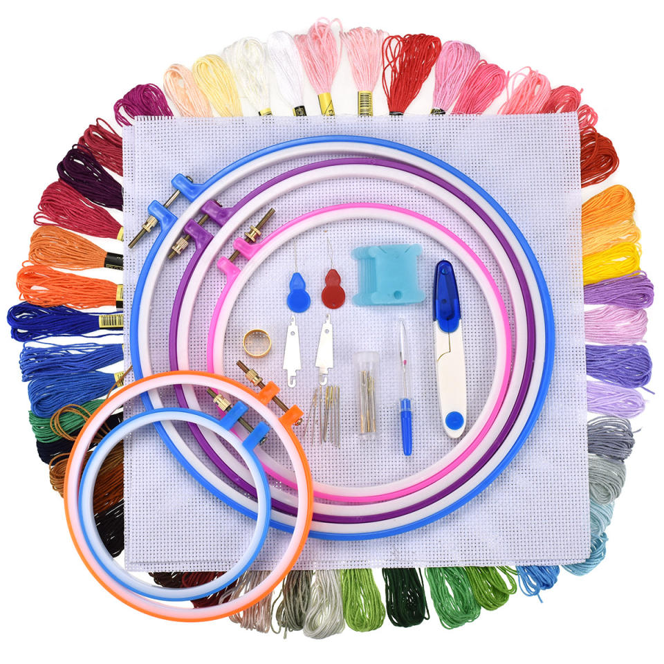 100 Colors Skeins Embroidery Pen Needle Set Thread Punch Stitching Knitting  Kit Women Mom Diy Sewing Accessories With Tweezer