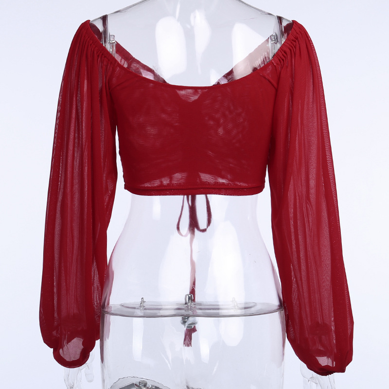 Cryptographic Drawstring Ruched Sexy Blouse Women Puff