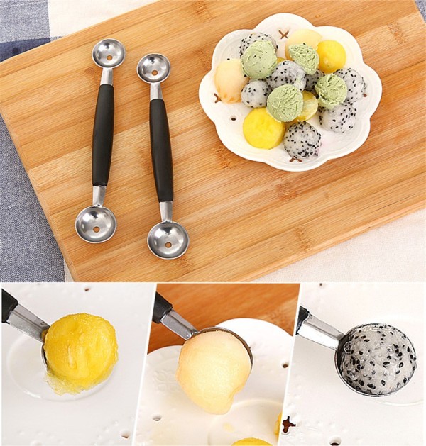 Double-ended Stainless Steel Fruit Spoon Melon Baller Ice Cream Scoop  Watermelon Spoon Fruit Ball Maker