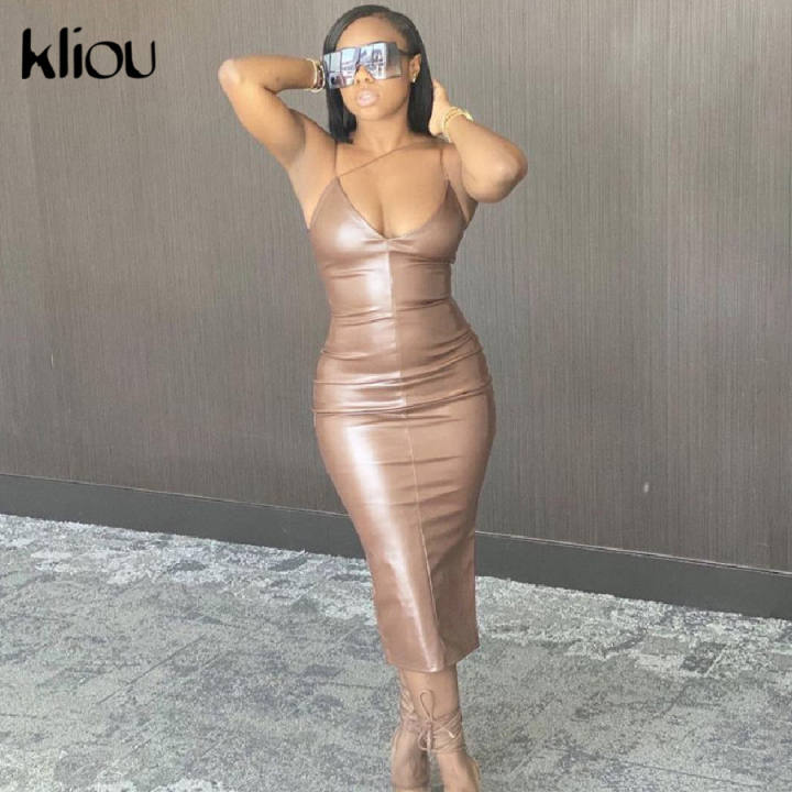 Summer Sexy Sleeveless Pu Leather Dress Lady Bodycon Maxi Black Brown Faux  Leather Dress Women - Buy Pu Leather Dress,Leather Dresses For Ladies,Faux