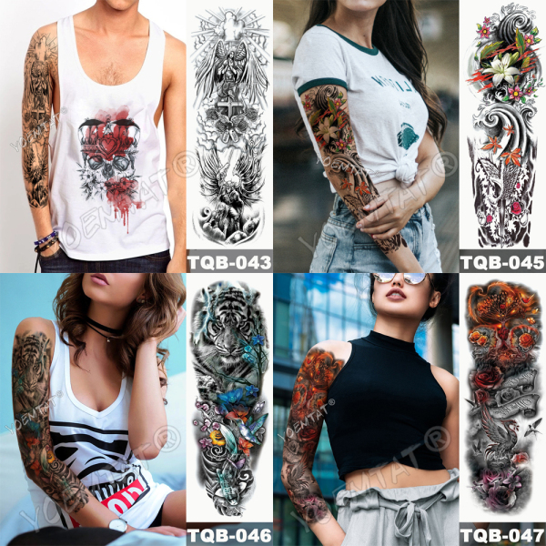2 pcs Large Arm Sleeve Tattoo Lion Crown King Rose Waterproof Temporary  Tatoo Sticker Wild Wolf Tiger Men Full Skull Totem Tatto