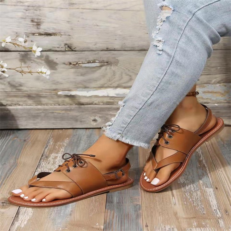 ❤️ High Quality❤️ sandals women's shoes 2022 summer new herringbone flat  sandals retro Roman style beach shoes