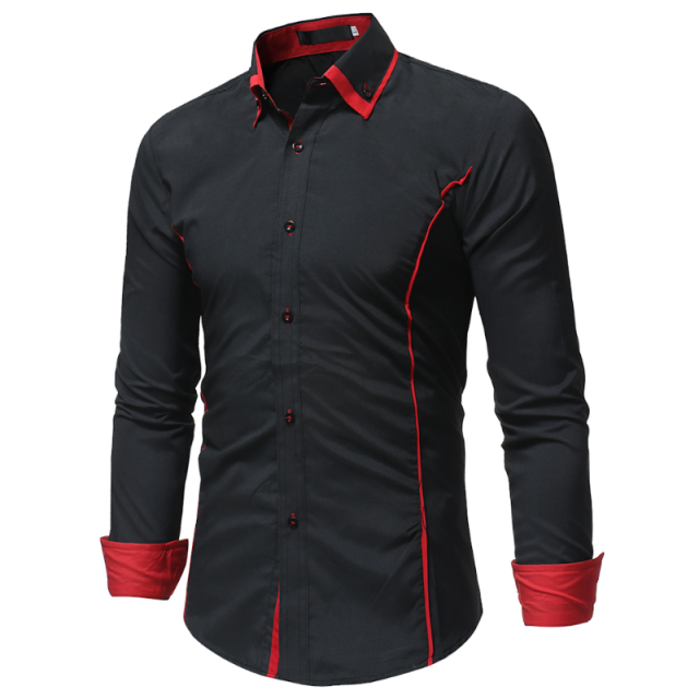 2022 Fashion Brand Camisa Masculina Long Sleeve Shirt Men Korean Slim  Double Collar Design Casual Dress Shirt Plus Size Black